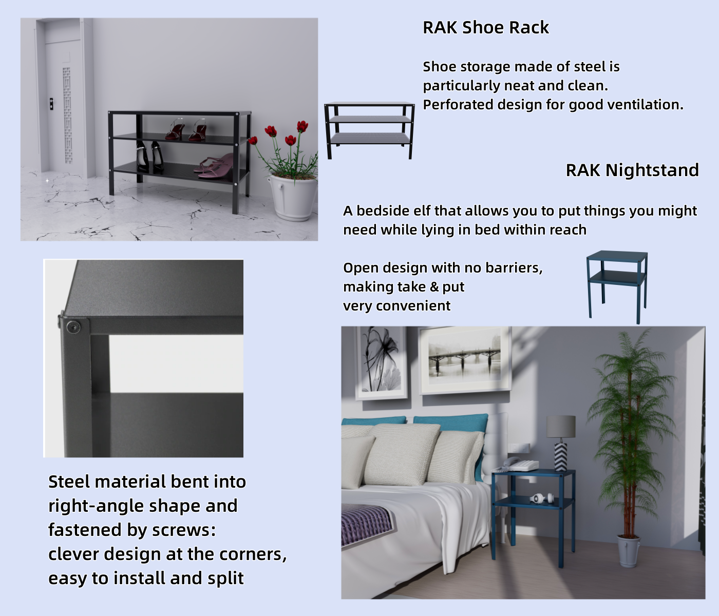 RAK shelf table nightstand storage table cabinet coffee table side table practical beautiful steel furniture